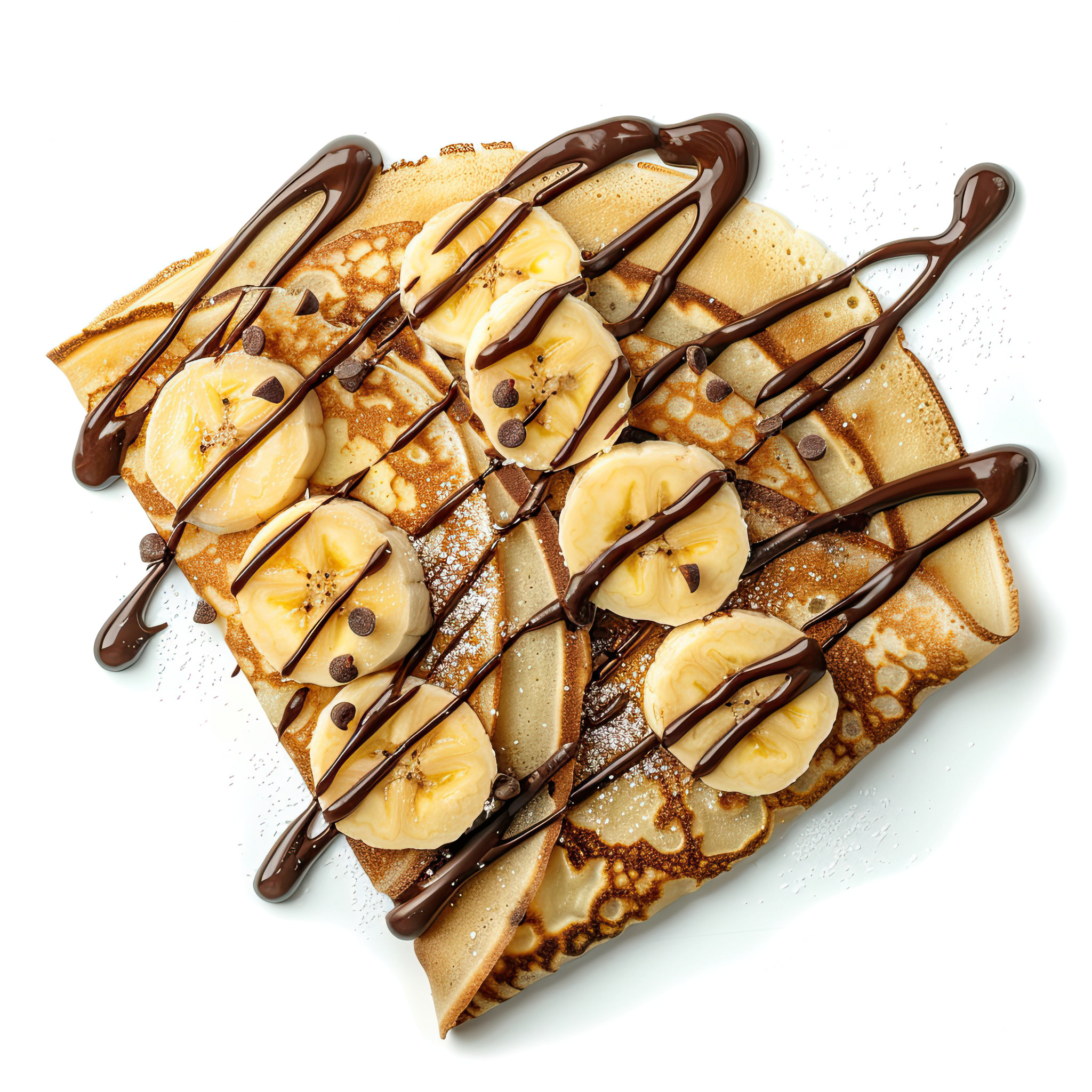 Chocolate Banana Crepes isolated on white background