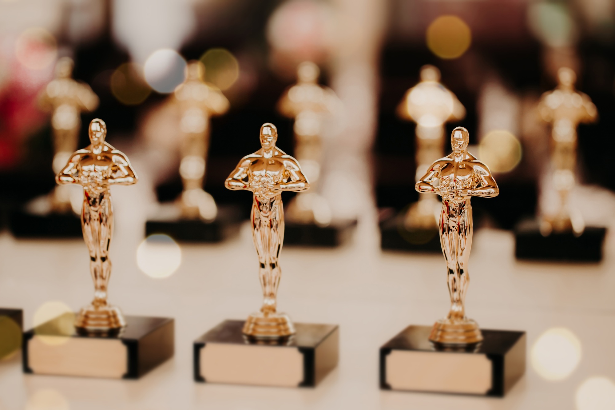 Oscar award. Prize for victory. Golden trophy,. Success concept